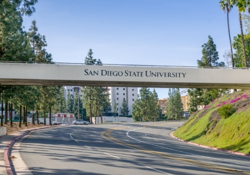 Overpass that reads San Diego State University