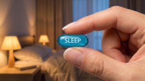 Two fingers holding a sleeping pill 